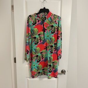 Tracy Negoshian Red and Blue Long Sleeve Resort Dress